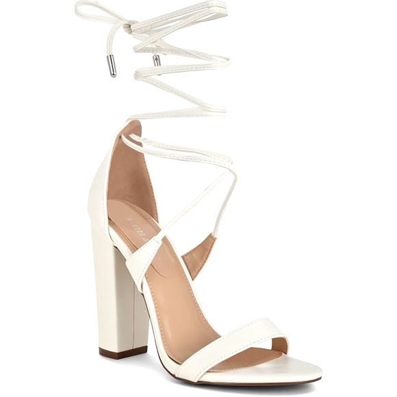 Chunky Heeled Tie Sandals in White Size 9 - Picture 1 of 8